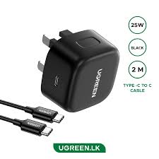 UGREEN PD 25w سريع شاحن+USB CC كابل UK CD250 أسود