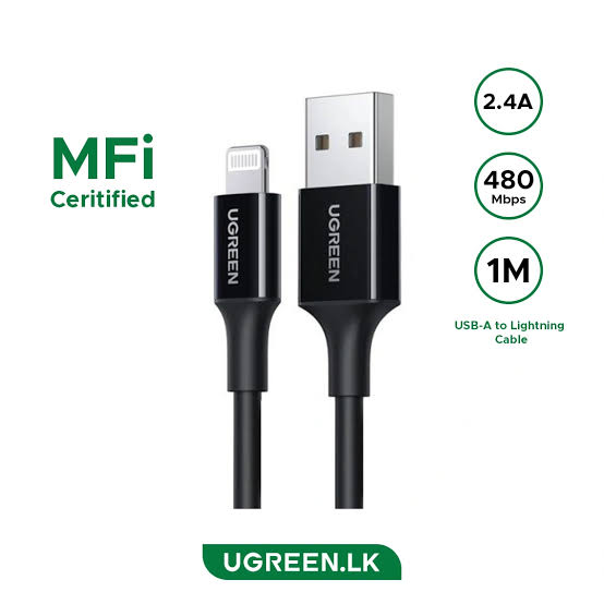 UGREEN USB-A Male إلى Lightning Male كابل طلاء نيكل ABS هيكل 1m (أسود)US288