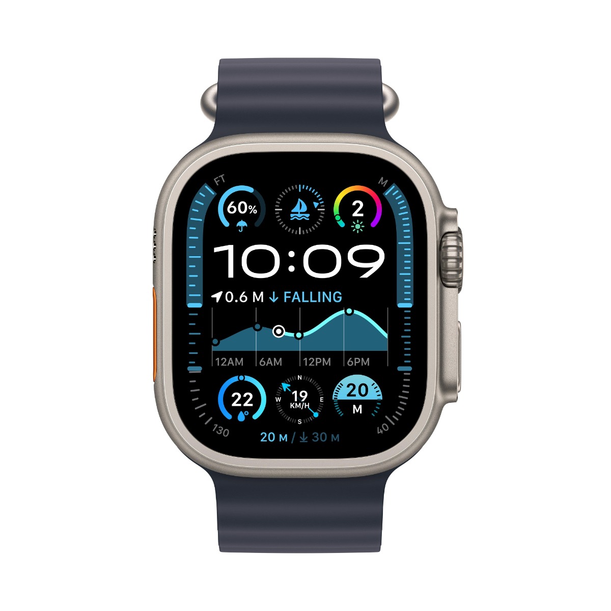 Apple Watch Ultra 2 Cellular + GPS 49mm – هيكل تيتانيوم طبيعي مع حزام كحلي