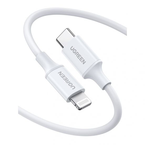 UGREEN USB-C إلى Lightning ذكر إلى ذكر كابل Rubber هيكل 2m (أبيض و أسود)US171 60W