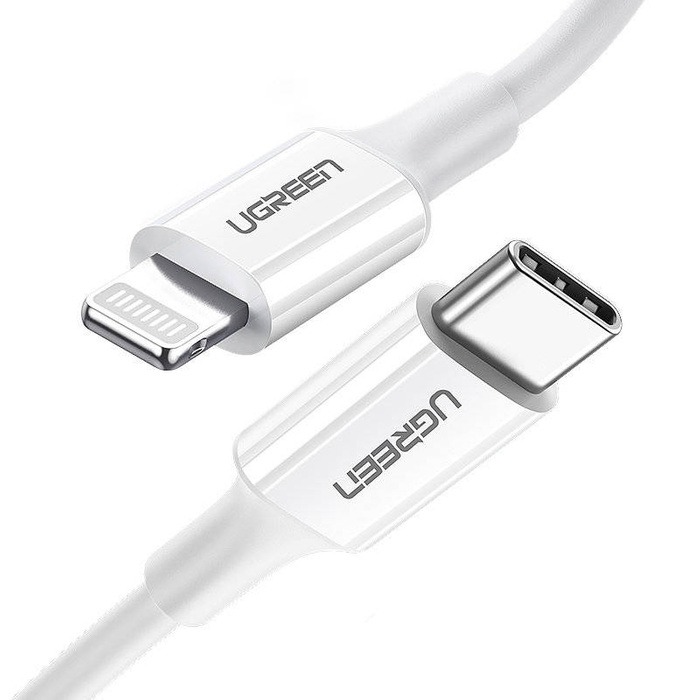 UGREEN USB-C إلى Lightning كابل ذكر إلى ذكر طلاء نيكل ABS هيكل 1.5m (أبيض) US171 60W