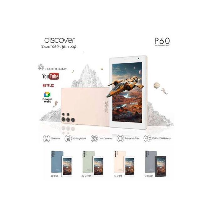 تابلت P60 – شاشة 7 بوصة، ذاكرة 512 جيجابايت، رام 8 جيجابايت، يدعم 5G